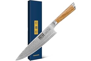 HOSHANHO Couteau de Chef 20cm, Professionnel Couteau Cuisine Damas Couteau de Cuisine en Acier Japonais 67 Couches Super Tranchant avec Manche Ergonomique en Bois