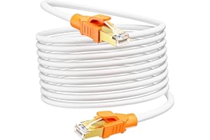 MEIPEK Kabel Ethernet 15m Cat 8 Kabel Sieciowy 15 Metrów Ekranowany Ethernet Cable 50ft Kabel Masowy Rj45 Gigabit Biały Pancerz LAN Cable Wysoka Prędkość 2000MHz Kat.8 Kabel do Internetu dla Routera Modemu