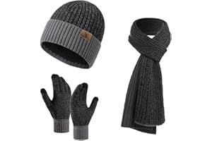INSISMY Winter Beanie Hat Scarf and Touch Screen Gloves Set Knitted Hats Thermal Gloves Long Scarf for Men Women Neck Warmer 3 PCS Skull Cap Thick Fleece Lined Unisex