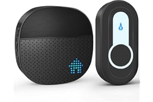 SURFOU Bezprzewodowy dzwonek do drzwi, zasięg 400 m, IP55, na zewnątrz, wodoszczelny, bezprzewodowy dzwonek do drzwi, z 55 dźwiękami, 5 głośności, migające diody LED, czarny