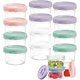 KAHEIGN 20Pcs Small Food Containers, 200ml Reusable Plastic Deli Bowls Stackable Food Storage Jars with Colorful Leakproof Li