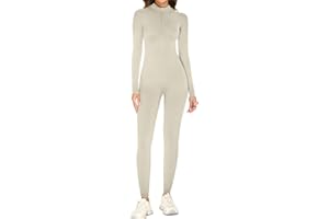 adorence Tuta Intera Donna Sportiva Aderente, Maniche Lunghe Jumpsuit Donna Sportiva con Cerniera, Lunga Tuta Intera Elastico per Yoga