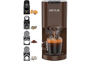 KOTLIE Macchina Da Caffè Capsule 4 in1,Per NES/DG/Caffè Macinato/ESE PadS(44mm),19Bar,800ML(AC-513K)（MARRONE