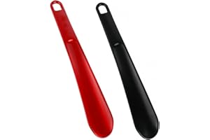 HIOSEYRE 2Pcs Shoe Horn Long Handled, 25cm Long Shoe Horn With Hanging Holes Plastic Shoehorn Long Shoe Horns for Men Women, Shoe Horns With Comfort Grip for Women Men Elderly The KidsDisabled (Black & Red)
