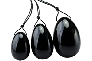 ‎MOOKAITEDECOR mookaitedecor Obsidian Yoni Eier Set mit 3 Größen, Kristall Yoni Ei Massage Steine für Frauen zum Trainieren von Beckenmuskeln Kegel-Übung, Kleine Größe
