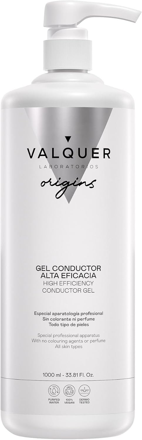 VALQUER Gel Conductor de Ultrasonidos Facial y Corporal | Uso Profesional en Radiofrecuencia, Depilación Láser, Microcorrientes, IPL y Cavitación | Base Agua, Incoloro e Inoloro | 1 L
