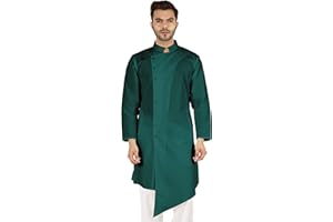 Atasi Casual Solid Langarm Baumwolle Kurta Für Indische Männer Mandarinkragen Unregelmäßiges Hem Ethnisches Hemd