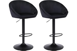 YERAIRR Bar Stools Set of 2, Kitchen Stools Velvet, Breakfast Bar Stools with Backrest, Modern Swivel Barstools, Height Adjustable, Black