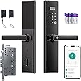Makayuron Smart Door lock,Tuya Wifi,(includes 4 Batteries) unlock by Fingerprint,nfc,password,remote,mechanical key.with 6068 Mortise (S05, Black)