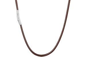 U7 Customisable Brown Braided Wax Rope Necklace for Men Women, Width 2mm 3mm, Length 16" 18" 20" 22" 24" 26" 28" 30", Faux Leather Cord Necklace with Stainless Steel Clasp