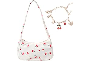 FOSDICK Sac Petite Fille, Sac à Main Fille Beige Cerise Petit Sacs à Bandoulière pour Filles, Femmes, Enfants, 23 x 7 x 13cm