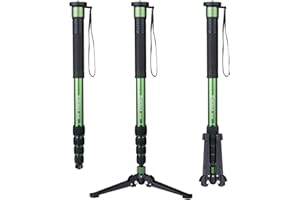 Monopod, Moman MA66 Carbon Fiber Camera Monopod, Portable Extendable Travel Monopod with Tripod Stand Base for Canon Nikon DSLR Camera Gopro, Max Load 22Lbs/10kg Height up to 66 inch, Black Greeen