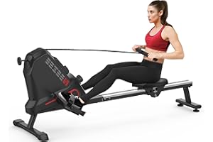 Neezee Rudergerät für das Heim-Fitnessstudio mit 16 einstellbaren Widerständen, leise, magnetische Widerstände, Indoor-Rudergerät mit Aluminiumschiene, kompaktes Display, platzsparendes Design