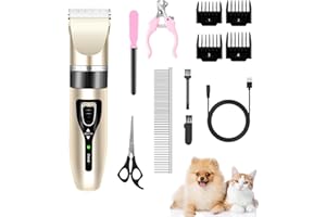 Wetisedg® Dog Grooming Kit, Dog Grooming Clippers for Thick Hair，Rechargeable Cordless Pet Grooming Kit，High Power Dog Clippers for Dogs, Cats and Other Pets (Gold)