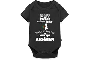 Spreadshirt Bébé Avec Papa Algérien - Cadeau Grossesse ou Naissance Drôle Algérie Body Manches Courtes Bébé Bio