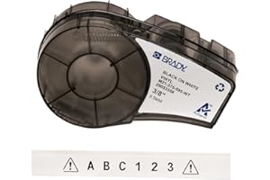 Brady Ruban d’étiquettes vinyles étiqueteuses M211 et M210 - Étiquettes vinyles adhésives - Noir sur blanc (9.53mm x 6.40m) - M21-375-595-WT