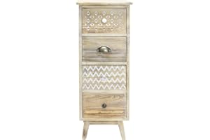 Rebecca Mobili Comodino Legno Vintage, Cassettiera Piccola, 4 Cassetti, Marrone Chiaro Bianco Shabby, Portaoggetti Biancheria - Misure: 81,5 x 30 x 30 cm (HxLxP) - Art. RE6619