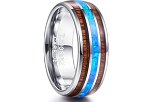 NUNCAD Herren Damen Partner Ring aus Wolfram 8mm mit Abalone-Muschel und Hawaiischem Koaholz Größe 47 bis 80(15-25.5)