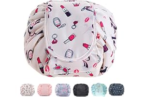 ZIMOHE Trousse de Toilette Fille Sac Cosmétique de Stockage Paresseux Trousse de Maquillage Cosmétique Grande Taille Portable Conception de Mode Extérieur étanche Quick Pack Double Sacs Magiques (Beige)