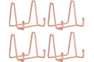 HCHLQLZ (4 Piezas Hierro Pantalla Soporte Rosa Dorado Hierro Caballete para Fotos, Platos Decorativos,Bowl,Placas, Tablets,3 * 3 Pulgadas