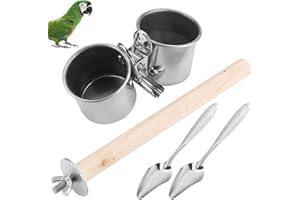 Qixuer 2 Pieces Bird Food Bowl,Stainless Steel Parrot Feeding Cups Animal Cage Water Food Bowl Bird Feeding Dish Cups Bird Feeder with 2 Pieces Bird Feeding Spoon for Cockatiels Chinchilla