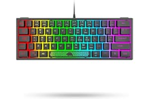 LexonElec K61 60% Compact Nero Tastiera Da Gaming Con Meccanica Sentire, 62 Tasti UK Layout QWERTY - RGB Retroilluminata - USB Cablata - 19 Tasti Anti-ghosting Ergonomico - Per PC/Mac/Laptop/Computer