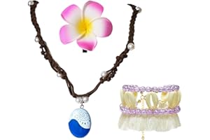 TUONYIS 3 Pièces Déguisement Fille Ocean Robe de Princesse Vaiana Clip à Fleurs Cheville Bohème Collier de Carnaval Halloween Anniversaire Fete Décoration Fournitures