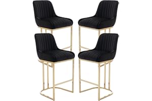 chairus Bar Stools Set of 4 Velvet Kitchen Breakfast High Bar Chairs with Backrest Counter Dining Stools with Metal Legs(Black-4)
