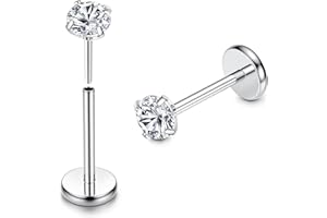 Adramata 2Pcs G23 Titanio Piercing Labret Sin Hilos Medusa Monroe Piercing Labio Piercing CZ Ópalo Pendiente Piercing Pequeño Piercing Nariz Piercing Helix Piercing Tragus Plata Piercing Oreja