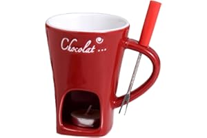 HUIPALON Chocolate Fondue Set Fondue Mug with Fondue Forks 200ml Hot Chocolate Mug Ceramic Fondue Pot Melting Cup Mug Gift Fondue Cheese Chocolate Mini Fondue Set for Office School Home (NO Candles)