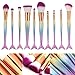 NEEDOON 10Pcs Mermaid Makeup Brushes Premium Makeup Brush Set Synthetic Kabuki Cosmetics Foundation Blending Blush Eyeliner Face Powder Brush Makeup Brush Kit