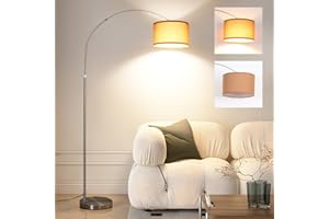 ANTENLICHT ANTNELICHT LUNA - Lampada da terra ad arco vintage | LED E27, corpo argento, paralume marrone 33cm | Interruttore a pedale | Ideale per soggiorno, camera e hotel