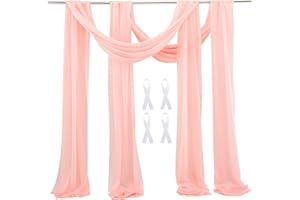auons Wedding Arch Sheer Drapery Backdrop Voile Curtain Chiffon Draping Fabric 20Ft Sheer Curtains Arbor Drapery for Wedding Ceremony Reception Party Ceiling Decor, Light Peach, 2 Panels