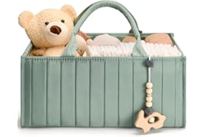 SEBRAM Organizer Pannolini – cesta fasciatoio neonato con divisori regolabili per ordine immediato – portatile per tavolo/fasciatoio e cameretta – diaper caddy stile boho (VERDE)