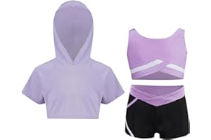 YEAHDOR 3-Set Abbigliamento Sportivo Bambina Felpa Manica Corta Crop Top Canottiera Pantaloncini Sportivi Leggins Corti Completo Palestra Fitness Allenamento