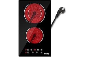 Domino Glaskeramikkochfeld, IsEasy Doppel Glaskeramik Kochfeld mit 9 Leistungsstufen Einstellung, Kindersicherung, Schwarz Po