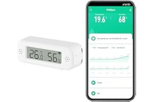 ZECAMIN Termómetro Digital Inteligente Higrómetro, Sensor de Temperatura y Humedad Interior WiFi con Alertas de App, Medidor de Temperatura Mini con Almacenamiento y Exportación de Datos,Compatible Alexa.1PCS