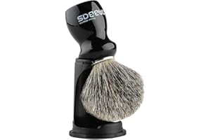 Anbbas Rasierpinsel Dachshaar mit schwarz Halter hochwertiger Holz Griff Rasierschaum Pinsel perfekt für Herren Rasur(Schwarz)