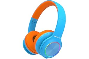 PowerLocus Cuffie Bluetooth Senza Fili per Bambini con Luci LED, HD Stereo, USB-C Ricarica Rapida, Microfono Integrato, Cuffia Pieghevole, Modalità SD e Wired per iPhone/Tablet/TV