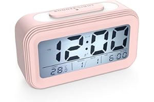 Coolzon Digitale Wecker Batterie, Digitaluhr Wecker Digital mit Großer LED digitalwecker Datum Temperatur Anzeige, Kinderwecker Snooze Reisewecker Nachtlicht, Pink