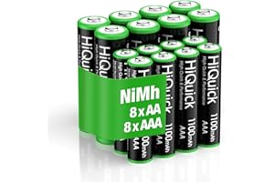 HiQuick 16 Pack AA AAA wiederaufladbare Batterien NI-MH 1,2V, 8 x Akkus AA 2800mAh und 8 x Batterien AAA 1100mAh, Geringe Selbstentladung 1200 Tech Mignon Akku