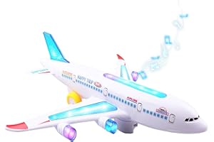 victob Toy Airplane Aeroplane for Boys & Girls, Bump and Go Musical Plane with Flashing Lights & Sounds, Educational Plane Model for Kids 3-12 Years Old Birthday
