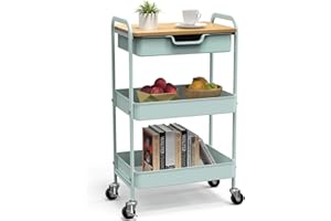 ‎SHRIVEE Shrivee 3-Tier Küchenwagen mit Tisch und Schublade, Allzweckwagen, Metallnutzungen Rollwagen, Regalwagen für Bürosalon, Allzweckkosmetik, Servierwagen für Küche, Badezimmer, Büro (Hellgrün)