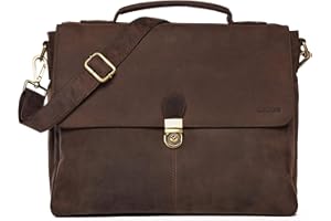 LEABAGS Texas aktówka torba na ramię 13 cali torba na laptopa z prawdziwej skóry w stylu vintage, Muskat, M, Texas