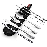 8 Stück Campinggeschirr Set,Reisecampingbesteck, tragbaren Utensilien aus Edelstahl, Besteckset matt, Campingbesteck aus…