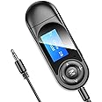 TERRIFI Bluetooth Transmitter Receiver with LCD Screen, USB Bluetooth 5.0 Audio Transmitter with 3.5mm Jack, Mini Portable Bluetooth Adapter, Low Latency, for TV, Stereo, Car, Headphones, Speakers, PC