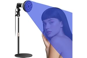 WARMFORWEL Lampada abbronzante per viso e corpo: 18 LED con terapia della luce blu da 54 W e lunghezza d'onda 460 nm, base e supporto regolabili in altezza, E27, occhiali autoabbronzanti per uso domestico