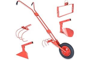 TERRE JARDIN Cultivador de hortalizas multifuncional sobre ruedas, cosechadora de 4 funciones, color rojo, mango ergonómico