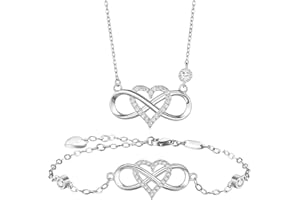 TQPUWT Ensemble de Bijoux Collier Bracelet, Infinity en Forme de Coeur Pendentif Collier Chaîne Bijoux Set, Ensemble de bijoux collier infini en argent, pour Votre Amoureux, argent
