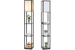 ‎RELAX4LIFE RELAX4LIFE Stehlampe 3 Regale, Standlampe vertikal, Standleuchte für Lampe bis 60W, Stehlleuchte E27 Fassung, Nachttischlampe für Wohnzimmer & Schlafzimmer & Büro, 26 x 26 x 160cm, schwarz (Modell 1)